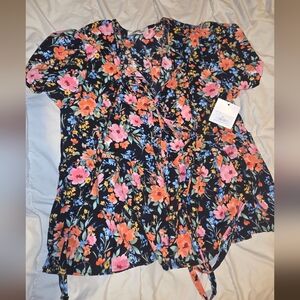 Vibrant Floral Blouse with Tie Detail